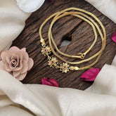 Vriksham Floral Engraved Moggapu Gold Chain-White Red & Green-G19573